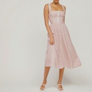 reformation Tagliatelle Linen Dress Blush Checkered Size 8